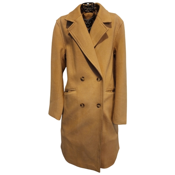 Source Unknown Jackets & Blazers - On Trend Camel Double-Breasted Long Coat Small Notch Lapel Fully Lined Classic